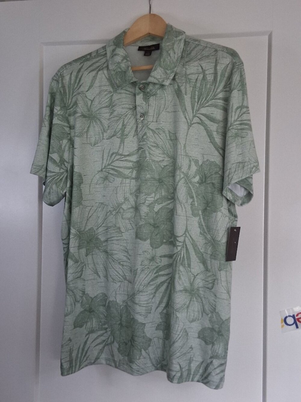 Tasso Elba Island Men's Large Tropical Floral Polo Shirt Sage Green NWT